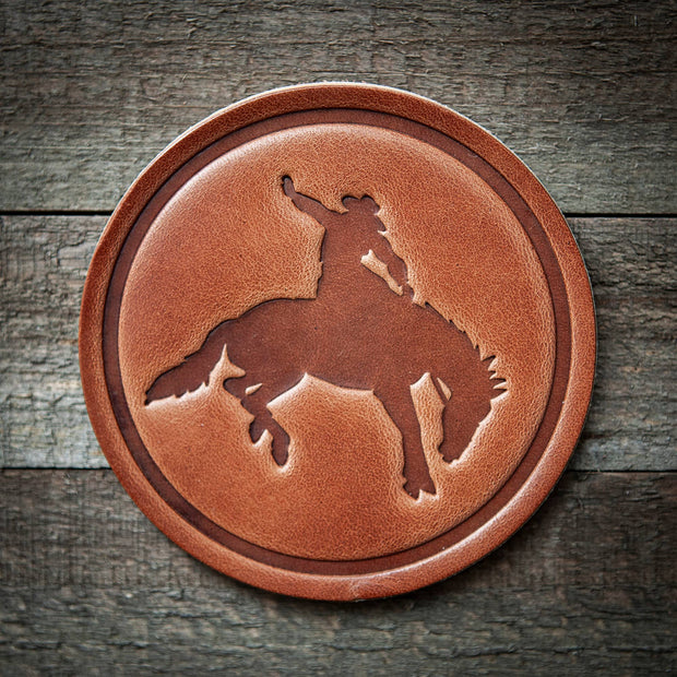 Bucking Bronco Leather Coaster Set