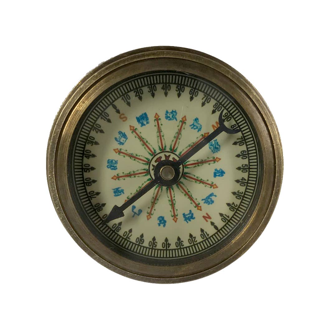 Antiqued Brass Compass With 100-Year Calendar