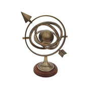 9-1/2" Antiqued Brass Armillary with Wood Base - Antique
