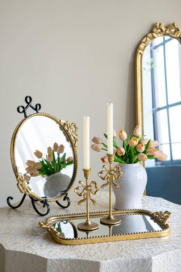 S/2 Gold Bow Candle Holders