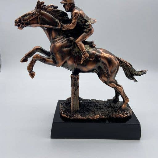 Bronze Steeplechase Horse Jumper on Pedestal