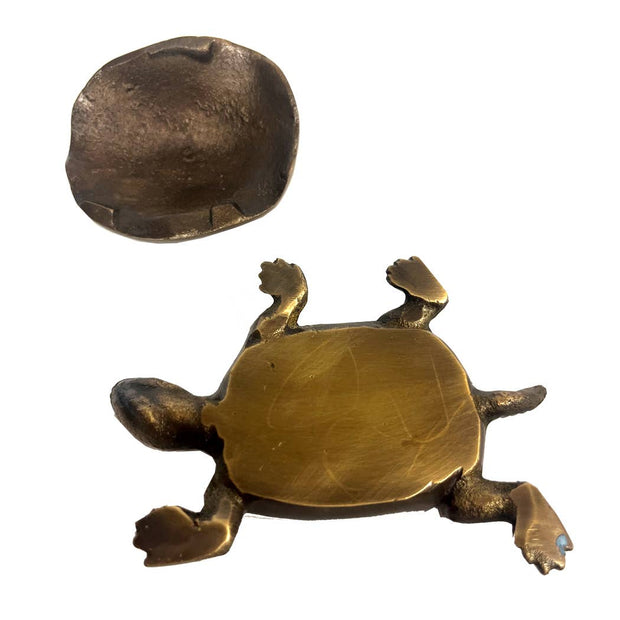 4-1/4" Antiqued Solid Brass Turtle Box Tabletop Desk Decor