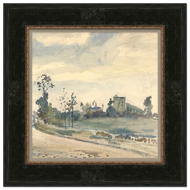 Watercolor Road, Trees + House - 23" x 23"