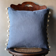 Rosemary Stripe Denim With Pom Pom - Indoor Pillow