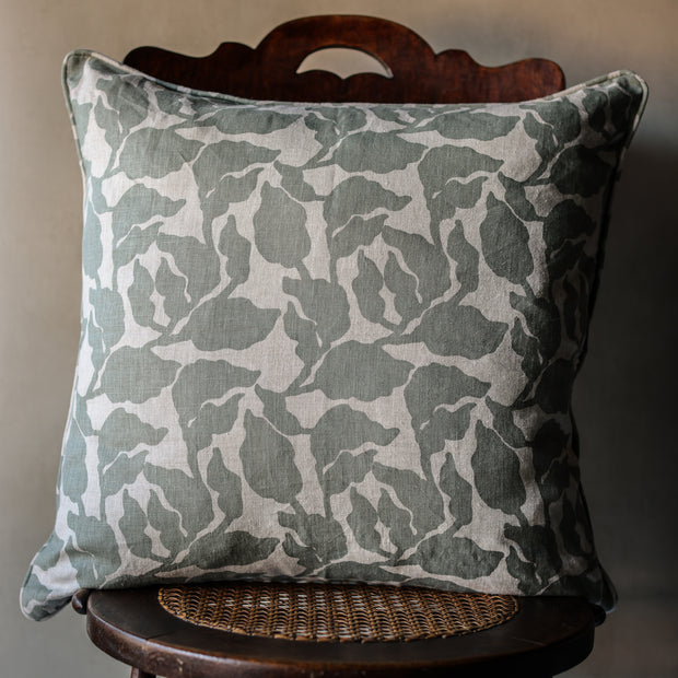 Flores Celadon Linen Pillow - 22" x 22"