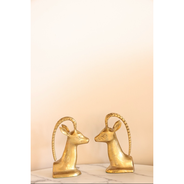 Set of Antelope MCM Brass Bookends