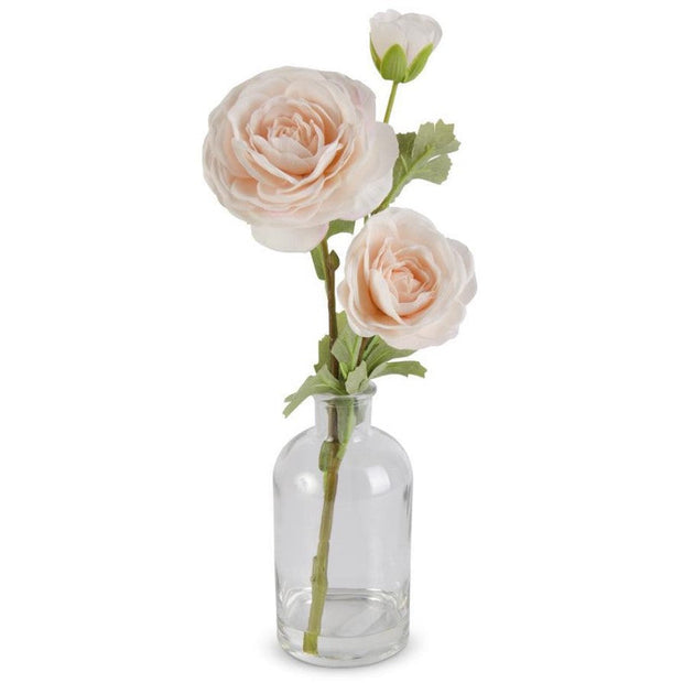 14" Peach Ranunculus in Glass Bottle
