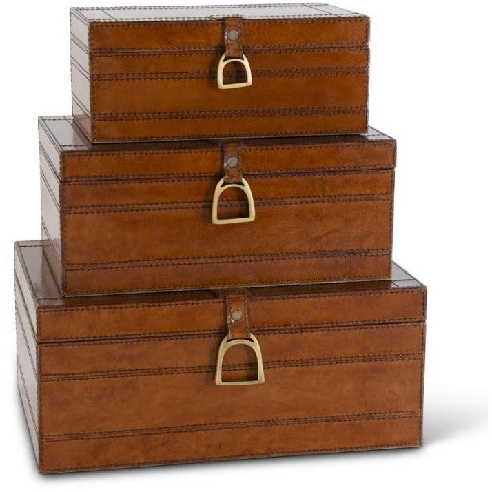 Leather Suede Lined Box w/Stirrup Latch