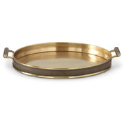Metal Round Tray W/Brown Leather Stripe