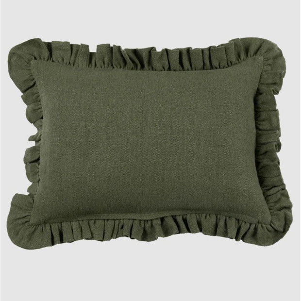 Anika Solid Olive Pillow W/Ruffle