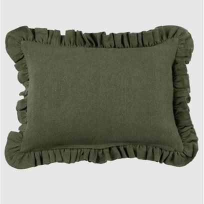 Anika Solid Olive Pillow W/Ruffle
