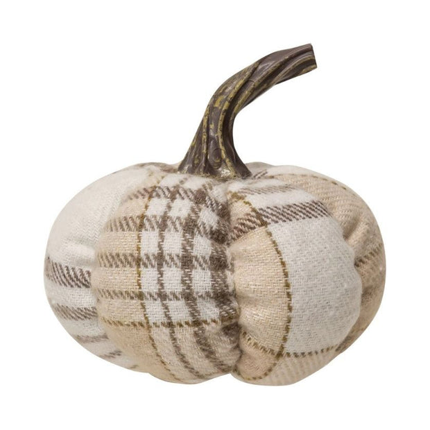 Cream Plaid Pumpkin - Small