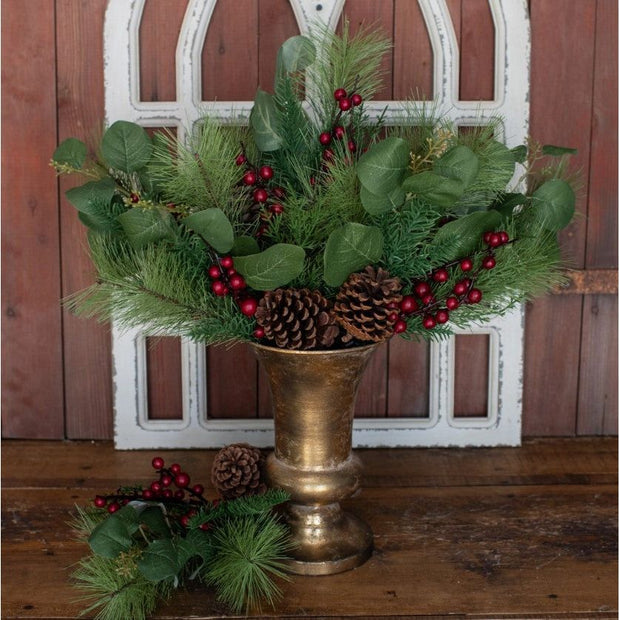 16" Mixed Pine w/ Dark Berries & Cones Pick