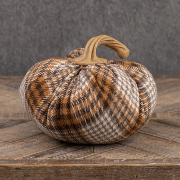7" Autumn Plaid Fabric Pumpkin