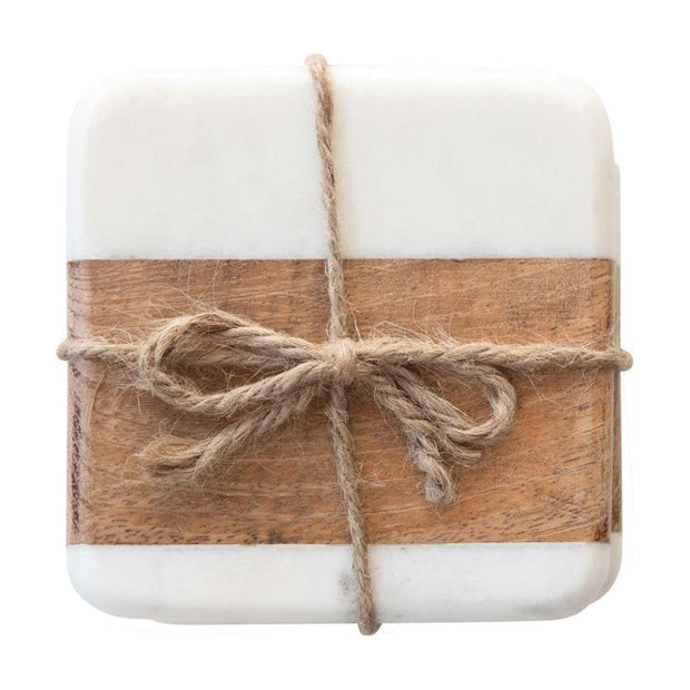 S/4 - Marble and Acacia Wood Coasters
