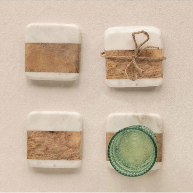S/4 - Marble and Acacia Wood Coasters