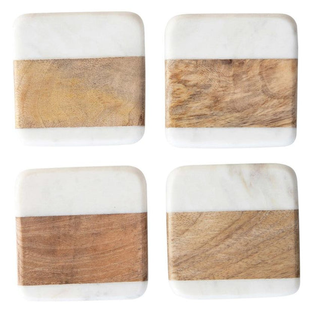 S/4 - Marble and Acacia Wood Coasters