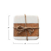 S/4 - Marble and Acacia Wood Coasters