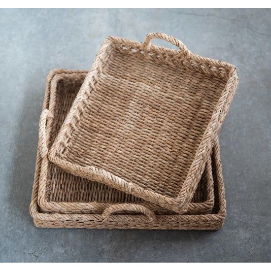 Decorative Hand-Woven Tray with Handles