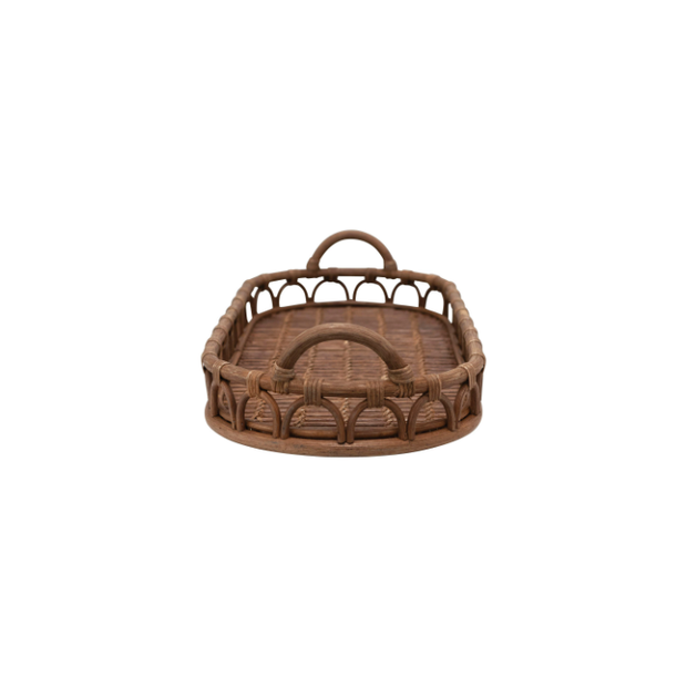 Hand-Woven Rattan Tray with Handles