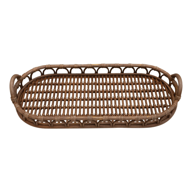 Hand-Woven Rattan Tray with Handles