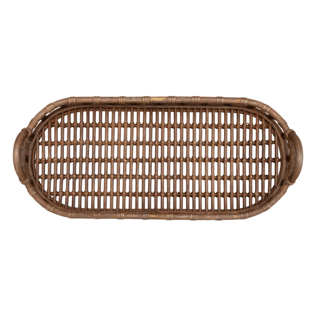 Hand-Woven Rattan Tray with Handles