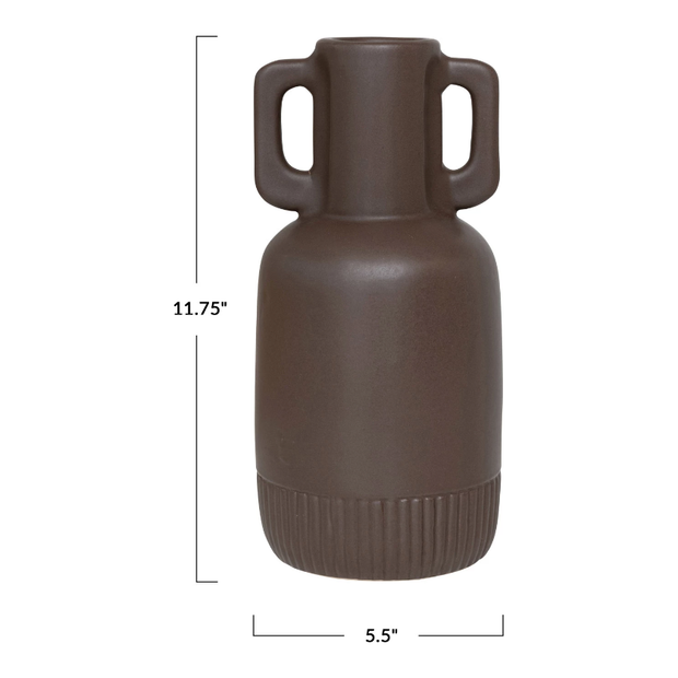 Brown Ceramic Vase with Handles