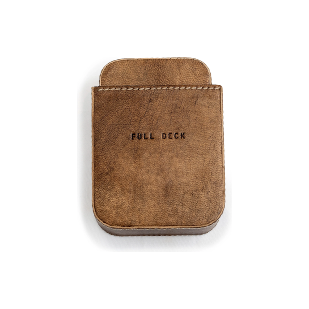 Brown Leather Card Case with Playing Cards