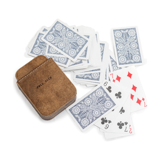 Brown Leather Card Case with Playing Cards