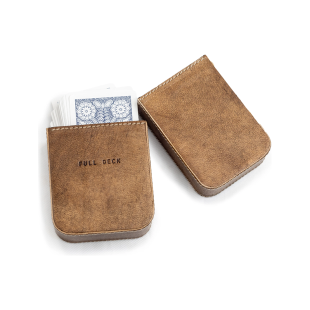 Brown Leather Card Case with Playing Cards