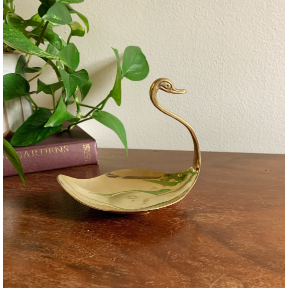 Vintage Brass Swan Trinket Dish