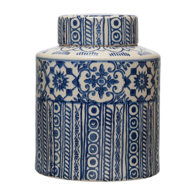Decorative Stoneware Ginger Jar W/Pattern