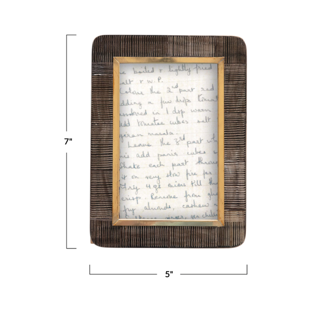 Hand-Carved Photo Frame with Brass Border - 4" x 6"