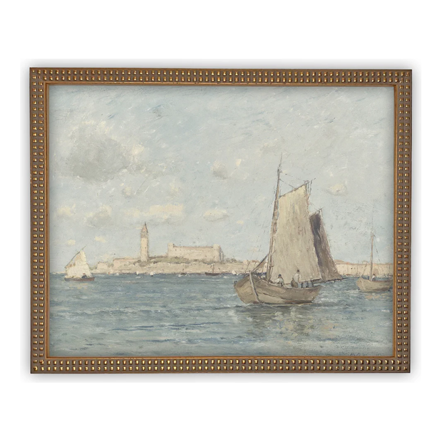 11" x 14" Vintage Framed Canvas Sailboat Art