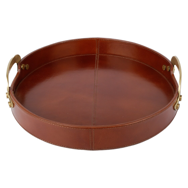 Round Handmade Leather Tray - 16"