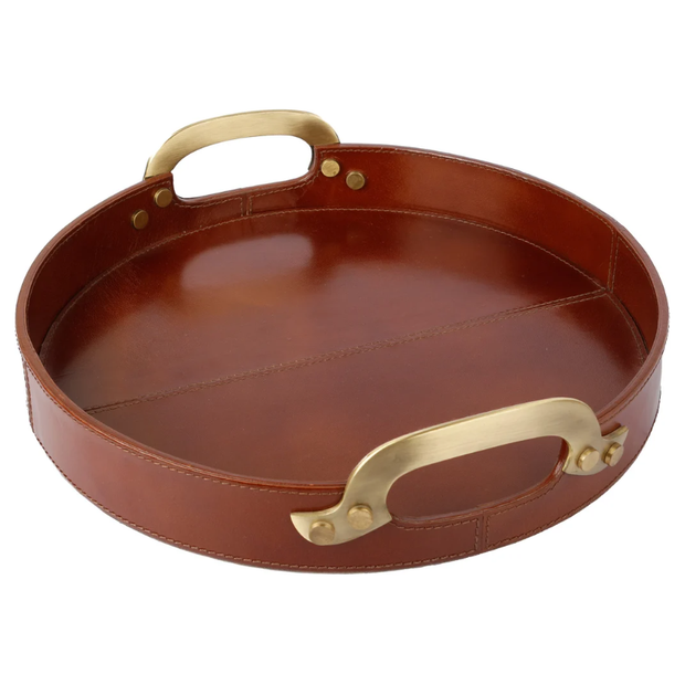 Round Handmade Leather Tray - 14"