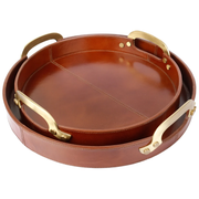 Round Handmade Leather Tray - 16"