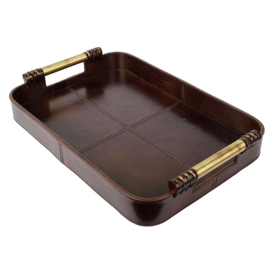 Dark Rectangular Handmade Leather Tray - 16.5