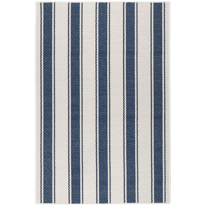Blue Awning Stripe Machine Washable Rug