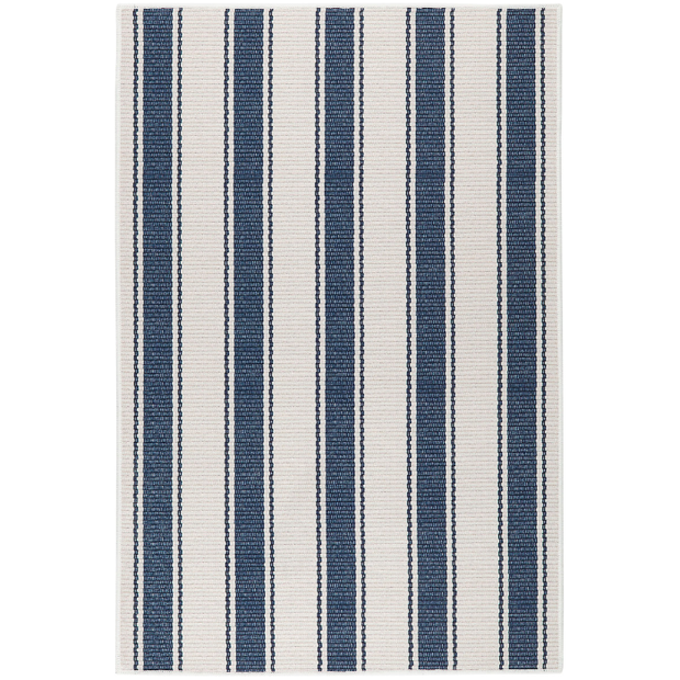 Blue Awning Stripe Machine Washable Rug
