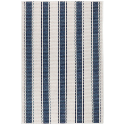Blue Awning Stripe Machine Washable Rug