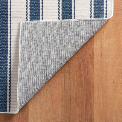 Blue Awning Stripe Machine Washable Rug