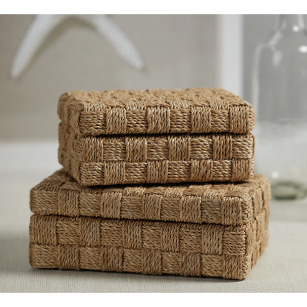 Natural Abaca Rope Hinged Box with Suede Interior - Large