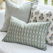 Mashru Celadon Moss Linen Pillow - 14" x 22"