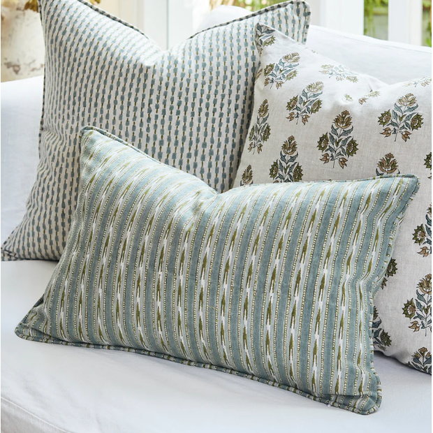 Mashru Celadon Moss Linen Pillow - 14" x 22"