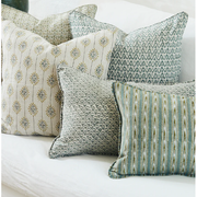 Mashru Celadon Moss Linen Pillow - 14" x 22"