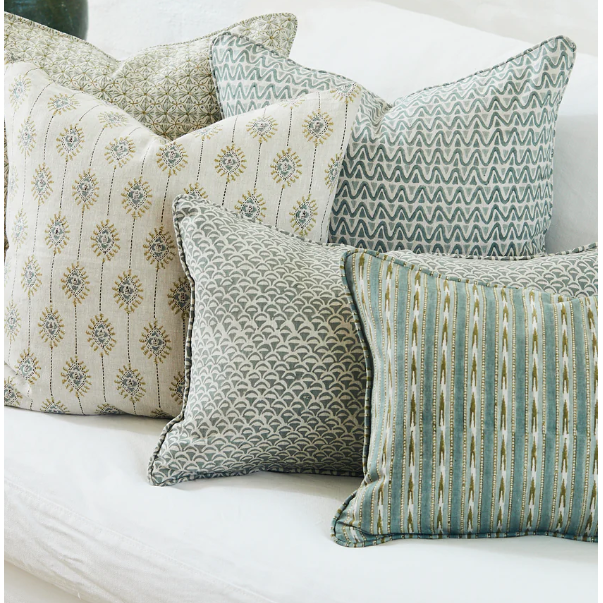 Mashru Celadon Moss Linen Pillow - 14" x 22"