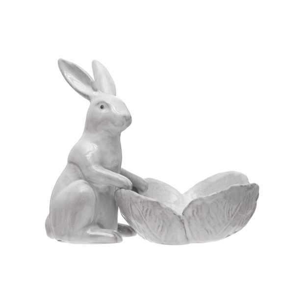 Set /2 - Stoneware Rabbit w/ Flower Shaped Bowl