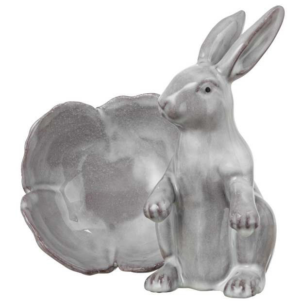 Set /2 - Stoneware Rabbit w/ Flower Shaped Bowl