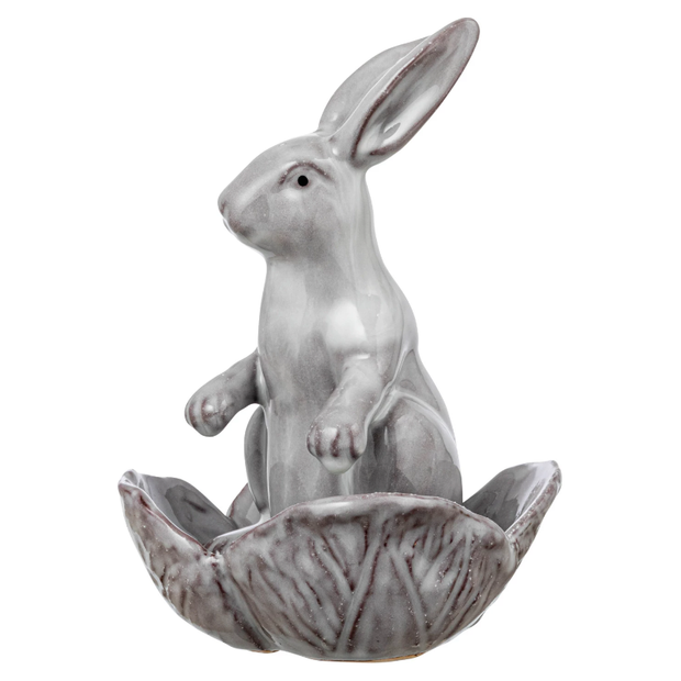 Set /2 - Stoneware Rabbit w/ Flower Shaped Bowl